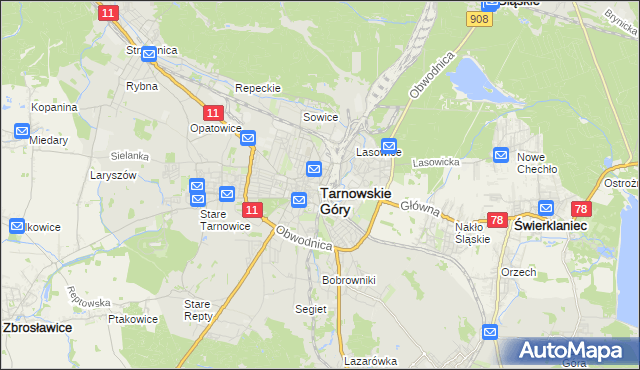 mapa Tarnowskie Góry, Tarnowskie Góry na mapie Targeo