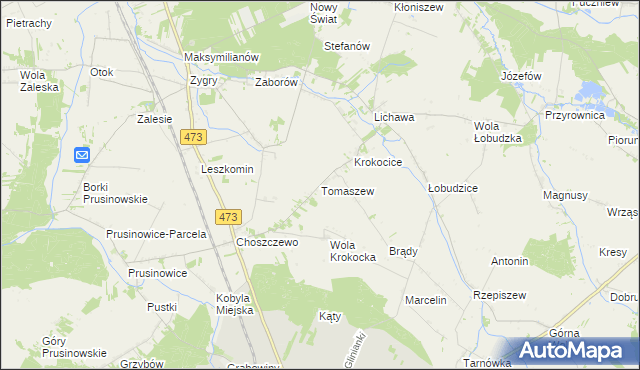 mapa Tomaszew gmina Szadek, Tomaszew gmina Szadek na mapie Targeo