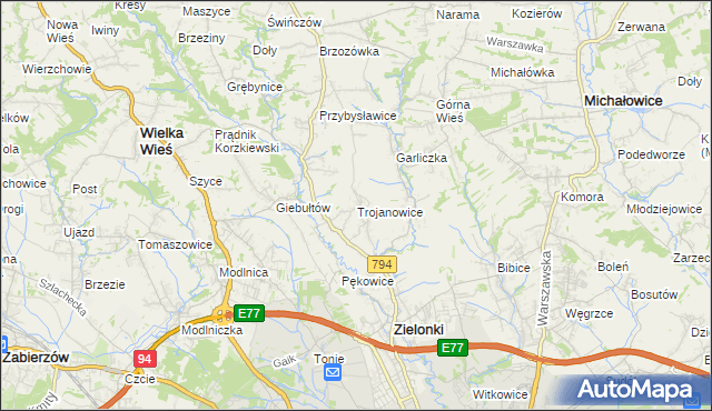 mapa Trojanowice gmina Zielonki, Trojanowice gmina Zielonki na mapie Targeo