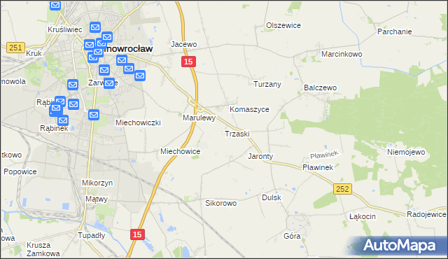 mapa Trzaski gmina Inowrocław, Trzaski gmina Inowrocław na mapie Targeo
