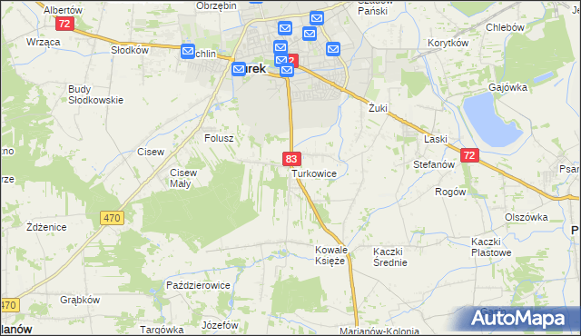 mapa Turkowice gmina Turek, Turkowice gmina Turek na mapie Targeo