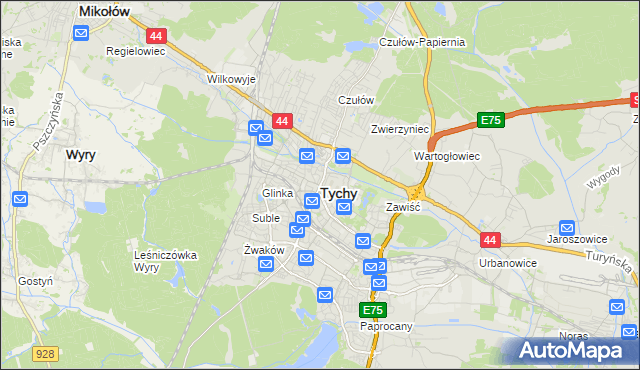 mapa Tychów, Tychy na mapie Targeo
