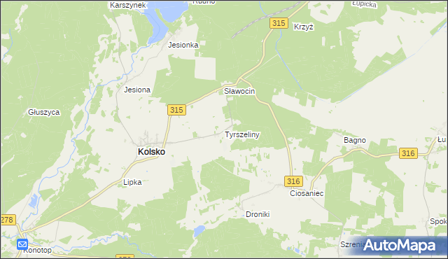 mapa Tyrszeliny, Tyrszeliny na mapie Targeo