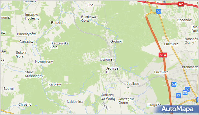 mapa Ustronie gmina Zgierz, Ustronie gmina Zgierz na mapie Targeo