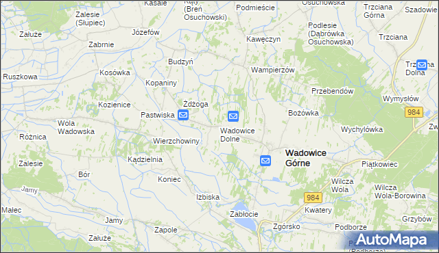 mapa Wadowice Dolne, Wadowice Dolne na mapie Targeo