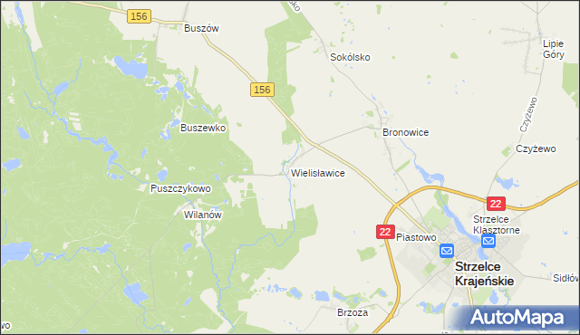 mapa Wielisławice gmina Strzelce Krajeńskie, Wielisławice gmina Strzelce Krajeńskie na mapie Targeo