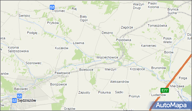 mapa Wojciechowice gmina Sędziszów, Wojciechowice gmina Sędziszów na mapie Targeo