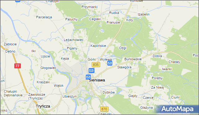 mapa Wylewa, Wylewa na mapie Targeo