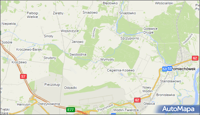 mapa Wymysły gmina Pomiechówek, Wymysły gmina Pomiechówek na mapie Targeo