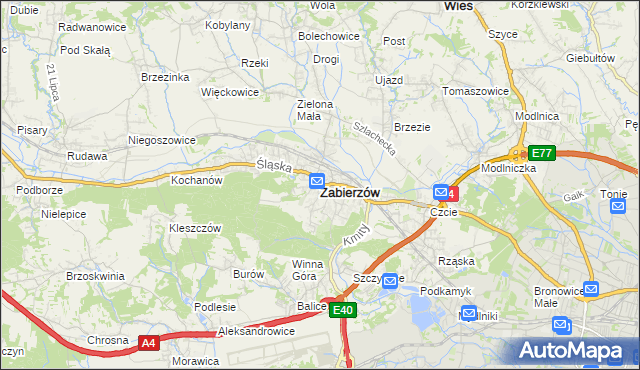 mapa Zabierzów powiat krakowski, Zabierzów powiat krakowski na mapie Targeo