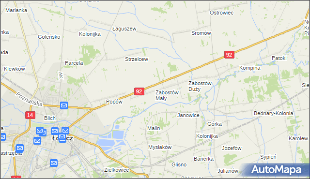 mapa Zabostów Mały, Zabostów Mały na mapie Targeo