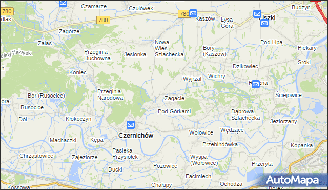 mapa Zagacie gmina Czernichów, Zagacie gmina Czernichów na mapie Targeo