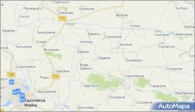 mapa Zagajów gmina Czarnocin, Zagajów gmina Czarnocin na mapie Targeo