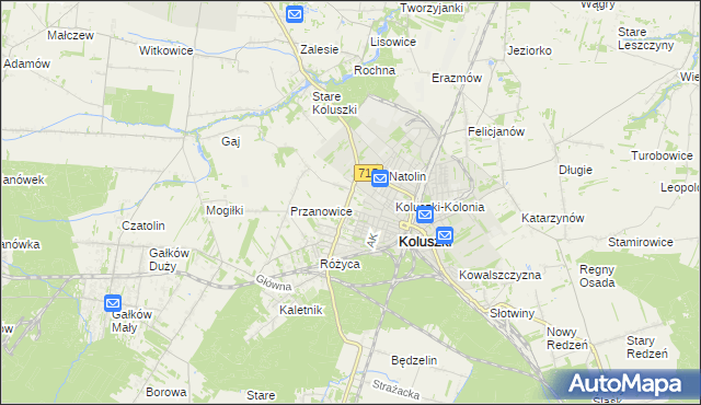 mapa Żakowice gmina Koluszki, Żakowice gmina Koluszki na mapie Targeo