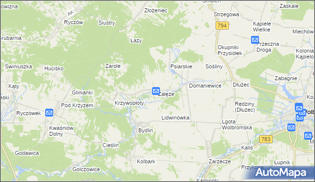 mapa Załęże gmina Wolbrom, Załęże gmina Wolbrom na mapie Targeo