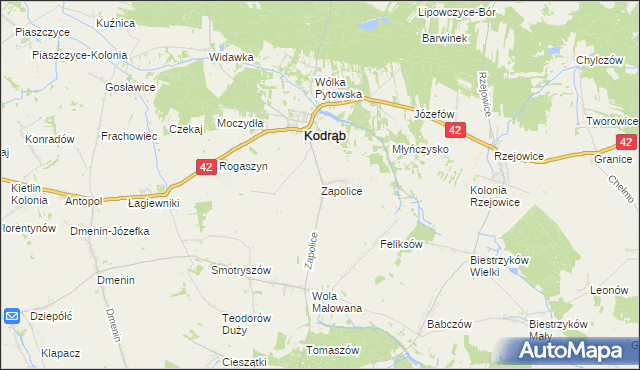 mapa Zapolice gmina Kodrąb, Zapolice gmina Kodrąb na mapie Targeo