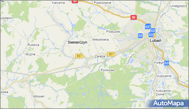 mapa Zaręba gmina Siekierczyn, Zaręba gmina Siekierczyn na mapie Targeo