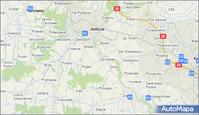 mapa Żarnowiec gmina Jedlicze, Żarnowiec gmina Jedlicze na mapie Targeo