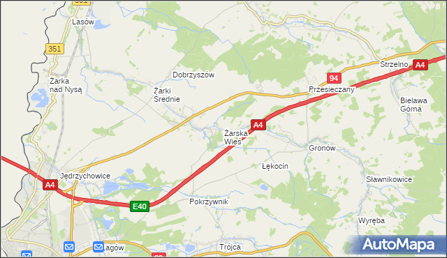 mapa Żarska Wieś, Żarska Wieś na mapie Targeo