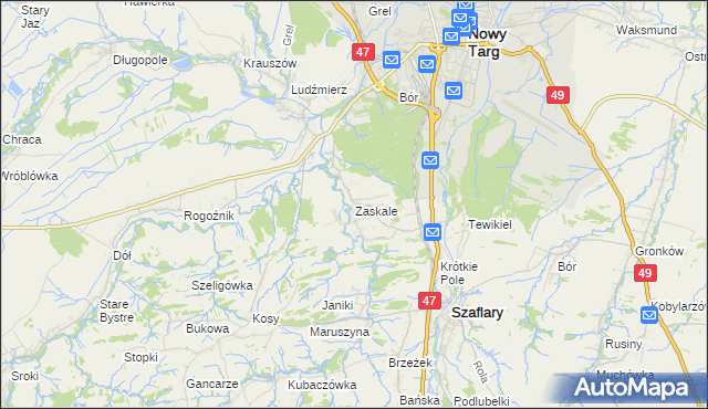 mapa Zaskale gmina Szaflary, Zaskale gmina Szaflary na mapie Targeo