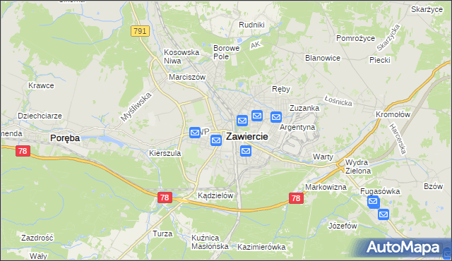 mapa Zawiercie, Zawiercie na mapie Targeo