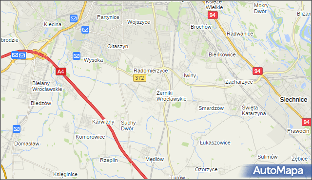 mapa Żerniki Wrocławskie, Żerniki Wrocławskie na mapie Targeo