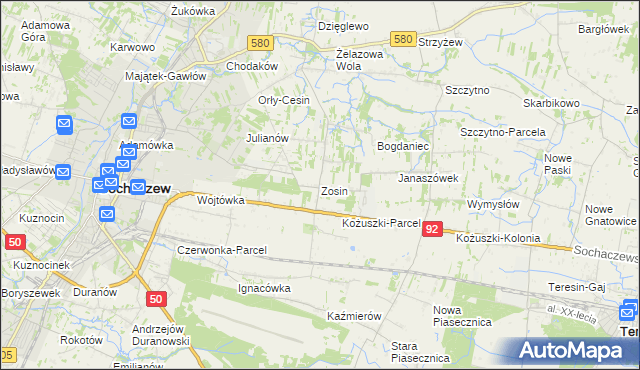 mapa Zosin gmina Sochaczew, Zosin gmina Sochaczew na mapie Targeo