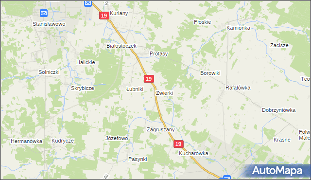 mapa Zwierki, Zwierki na mapie Targeo
