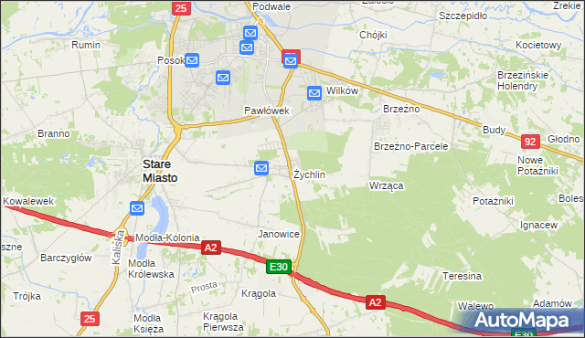 mapa Żychlin gmina Stare Miasto, Żychlin gmina Stare Miasto na mapie Targeo