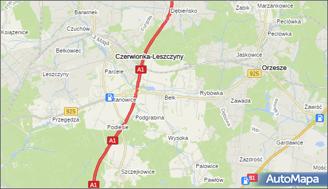 mapa Bełk gmina Czerwionka-Leszczyny, Bełk gmina Czerwionka-Leszczyny na mapie Targeo