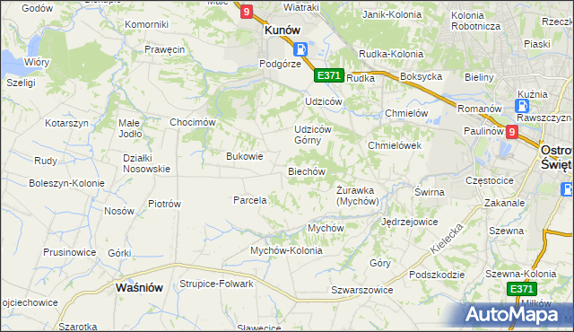 mapa Biechów gmina Kunów, Biechów gmina Kunów na mapie Targeo