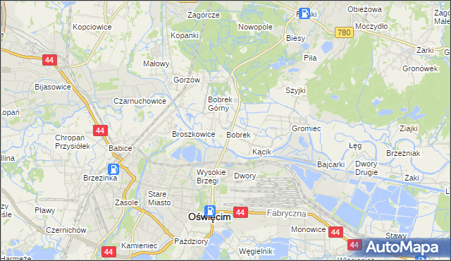 mapa Bobrek gmina Chełmek, Bobrek gmina Chełmek na mapie Targeo