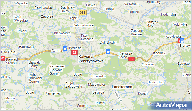 mapa Brody gmina Kalwaria Zebrzydowska, Brody gmina Kalwaria Zebrzydowska na mapie Targeo