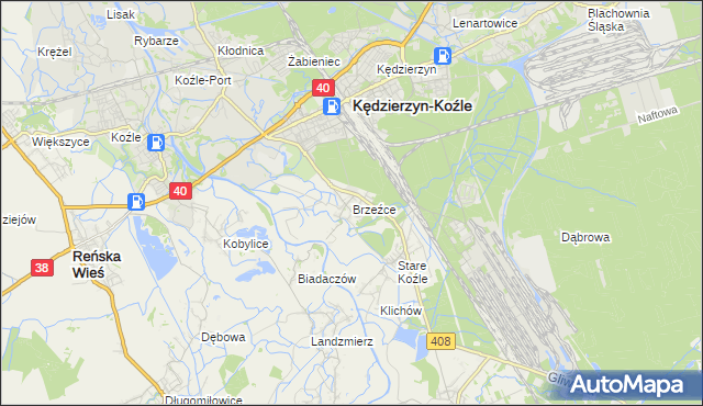 mapa Brzeźce gmina Bierawa, Brzeźce gmina Bierawa na mapie Targeo