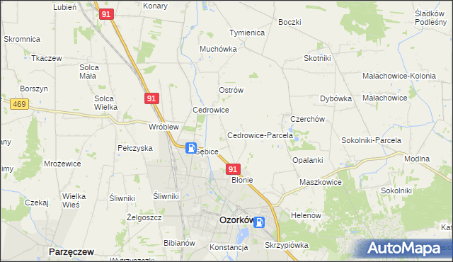 mapa Cedrowice-Parcela, Cedrowice-Parcela na mapie Targeo