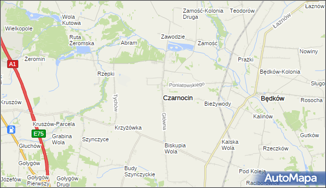 mapa Czarnocin powiat piotrkowski, Czarnocin powiat piotrkowski na mapie Targeo