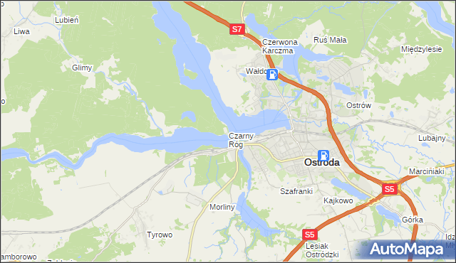 mapa Czarny Róg gmina Ostróda, Czarny Róg gmina Ostróda na mapie Targeo