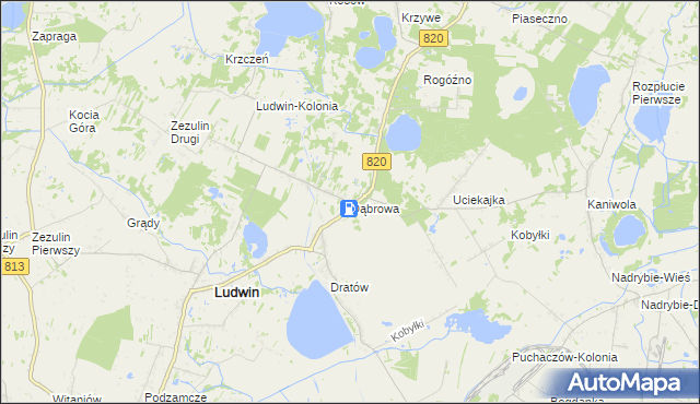 mapa Dąbrowa gmina Ludwin, Dąbrowa gmina Ludwin na mapie Targeo