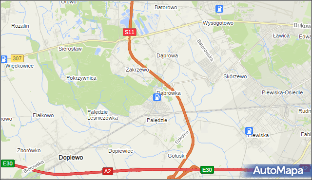 mapa Dąbrówka gmina Dopiewo, Dąbrówka gmina Dopiewo na mapie Targeo