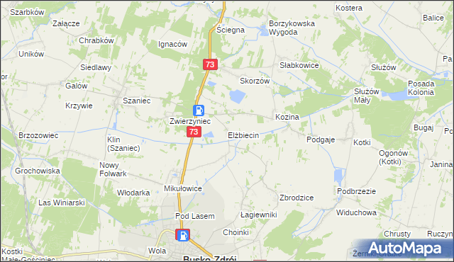 mapa Elżbiecin gmina Busko-Zdrój, Elżbiecin gmina Busko-Zdrój na mapie Targeo