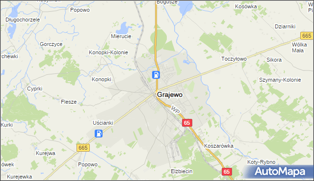mapa Grajewo, Grajewo na mapie Targeo