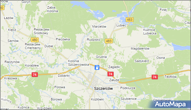 mapa Grudna gmina Szczerców, Grudna gmina Szczerców na mapie Targeo