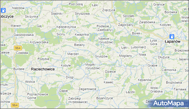 mapa Gruszów gmina Raciechowice, Gruszów gmina Raciechowice na mapie Targeo
