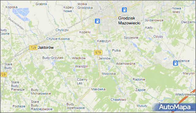 mapa Janinów gmina Grodzisk Mazowiecki, Janinów gmina Grodzisk Mazowiecki na mapie Targeo