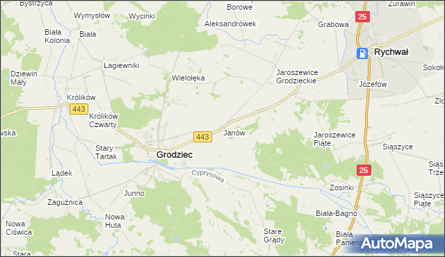 mapa Janów gmina Grodziec, Janów gmina Grodziec na mapie Targeo