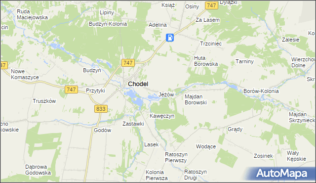mapa Jeżów gmina Chodel, Jeżów gmina Chodel na mapie Targeo