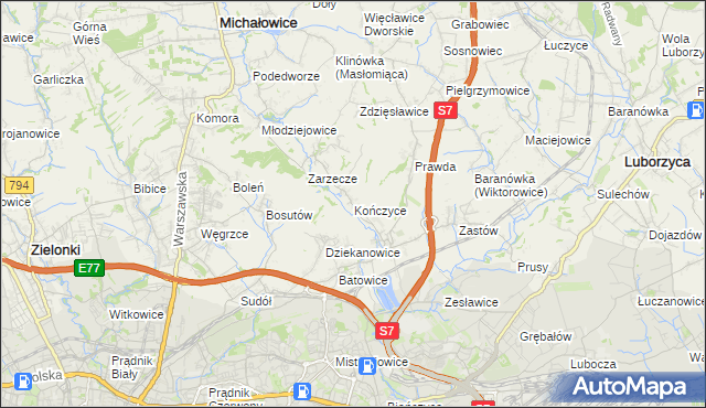 mapa Kończyce gmina Michałowice, Kończyce gmina Michałowice na mapie Targeo