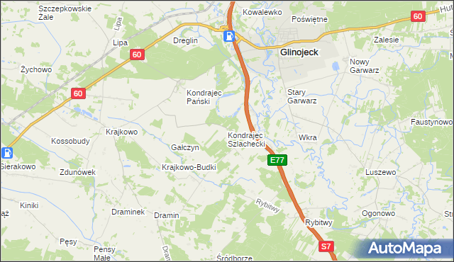 mapa Kondrajec Szlachecki, Kondrajec Szlachecki na mapie Targeo