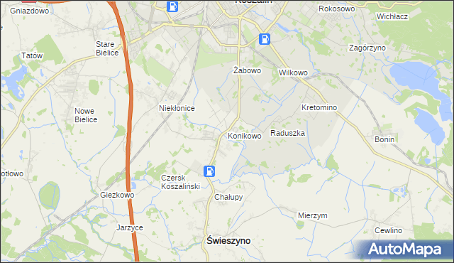 mapa Konikowo gmina Świeszyno, Konikowo gmina Świeszyno na mapie Targeo