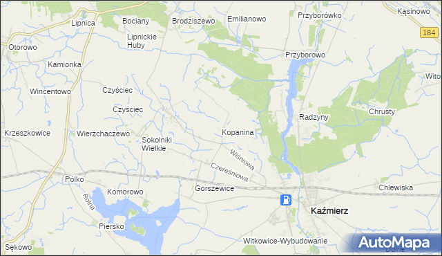 mapa Kopanina gmina Kaźmierz, Kopanina gmina Kaźmierz na mapie Targeo